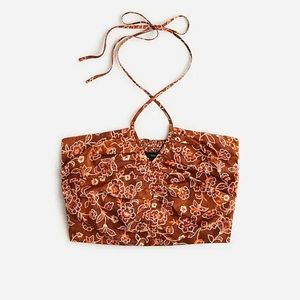 J CREW Cropped  V-neck Floral halter top rust orange pink Bohemian Size …